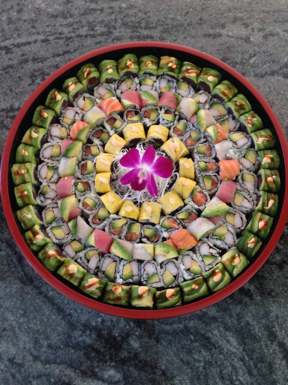 A platter of specialty sushi rolls from Seaside House in Montauk