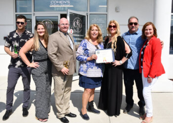 Anthony Remigio, Samantha Smilovich, Riverhead Councilman Kenneth Rothwell, Riverhead Town Supervisor, Yvette Aguiar, Charlotte Rose, Raymond Smilovich, and Riverhead Councilwoman Catherine Kent. (Photo by Ed Shin)
