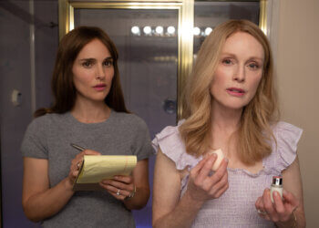 May December. (L to R) Natalie Portman as Elizabeth Berry and Julianne Moore as Gracie Atherton-Yoo in May December. Cr. Francois Duhamel / courtesy of Netflix