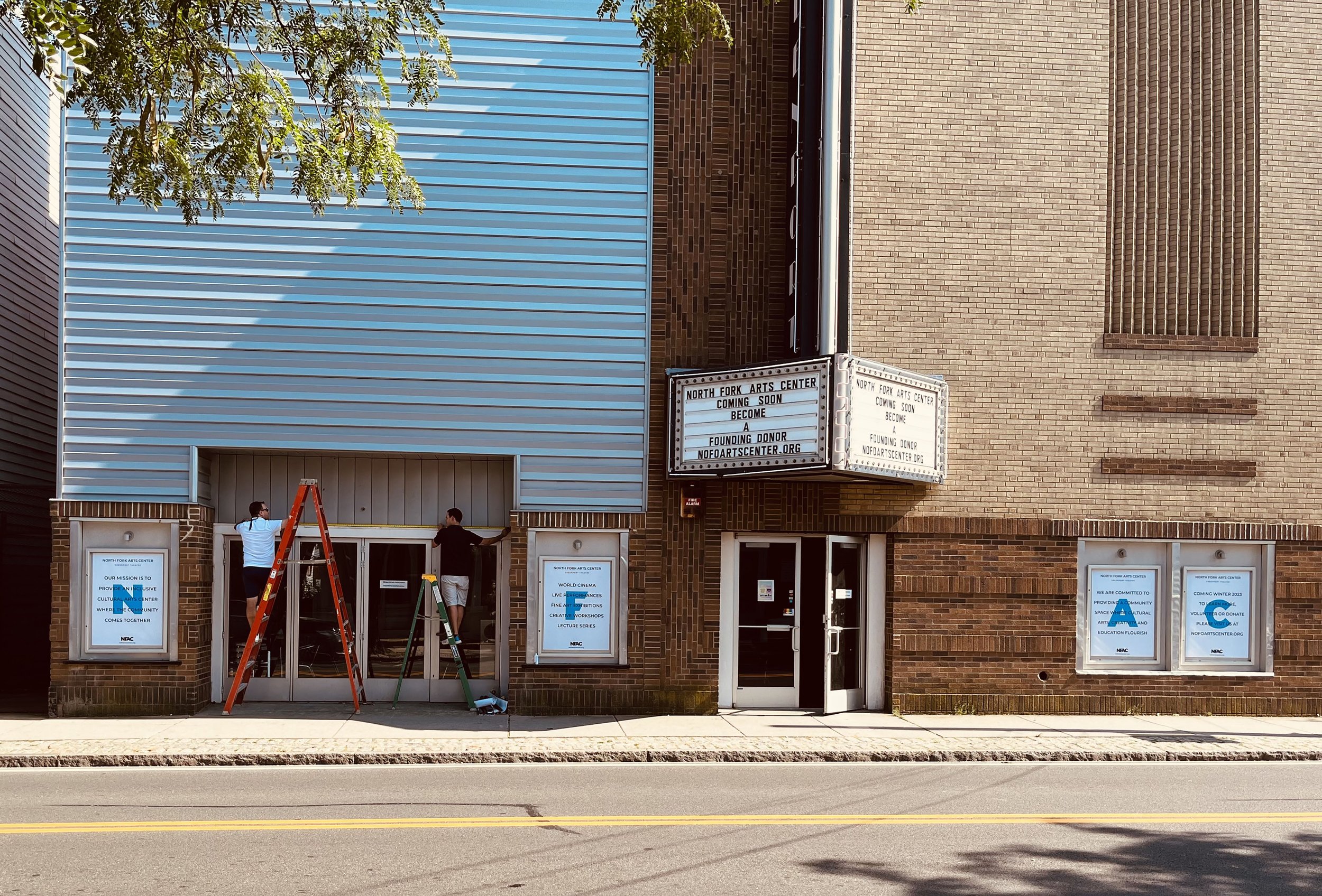 The new temporary signage is up, signaling the momentum building behind for North Fork Arts Center