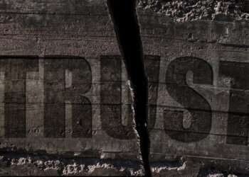 Trust text etched in cracked textured stone background