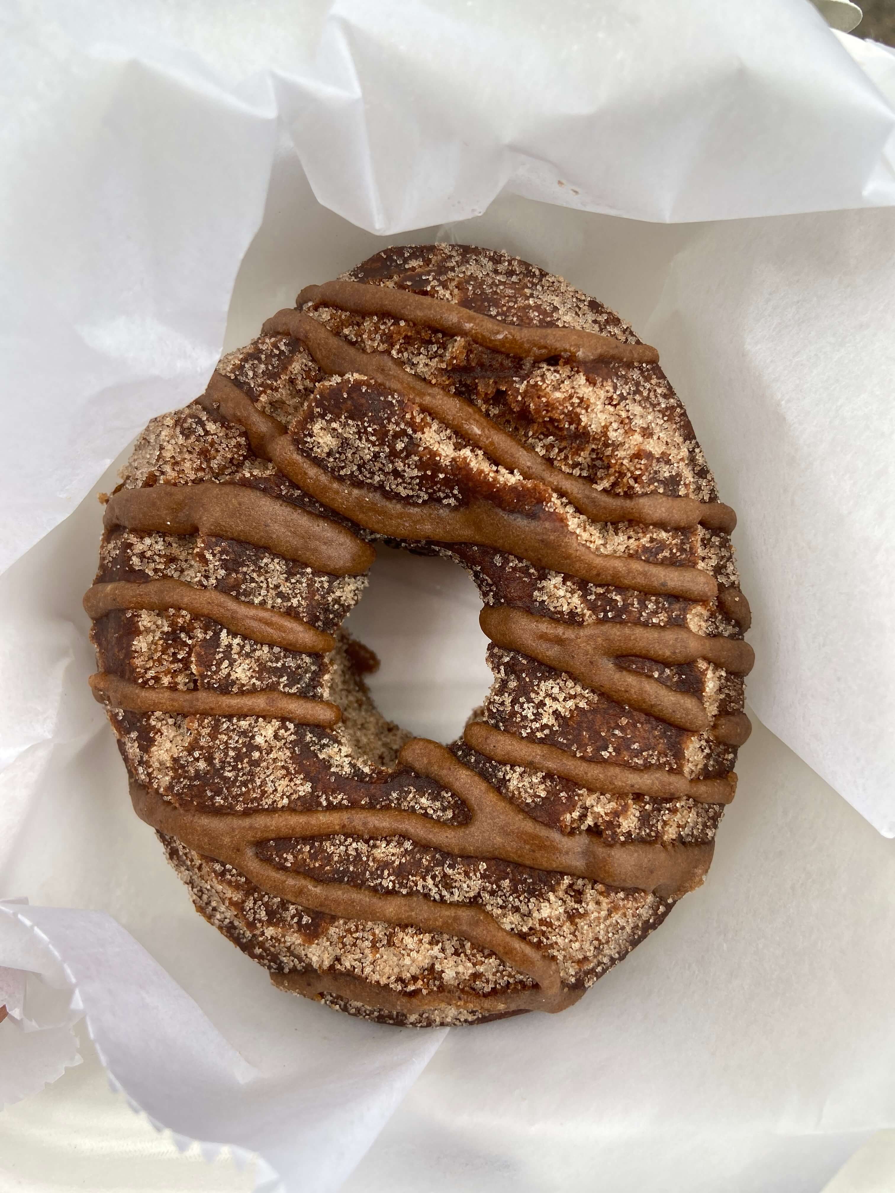 An apple cider doughnut from Grindstone in Sag Harbor 