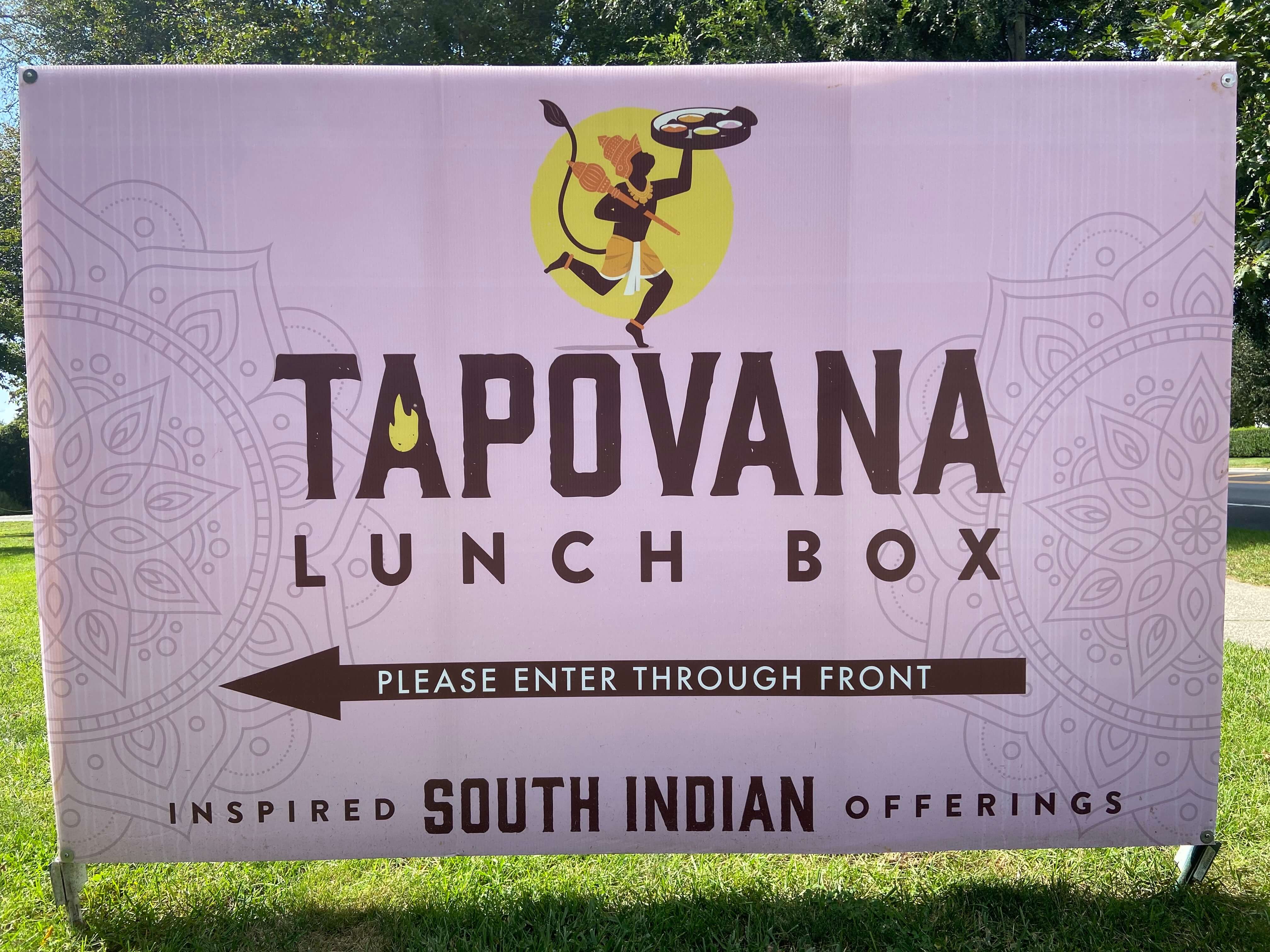New signage outside the Bridgehampton Community House promoting Tapovana Lunch Box