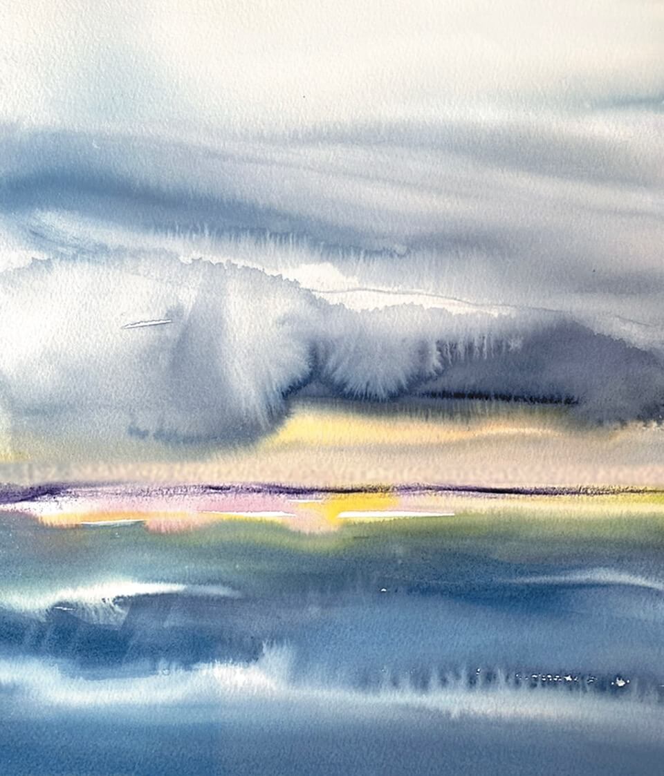 "Squall Over Gardiners" watercolor by Barbara Dilorenzo