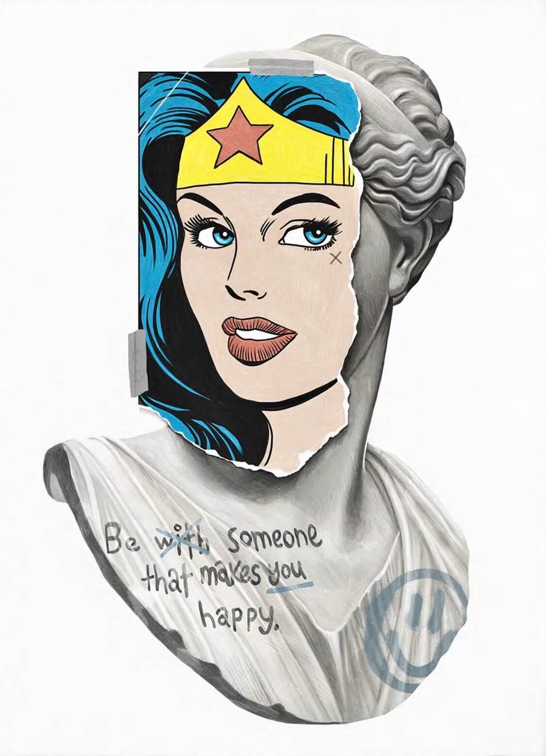 The original "Wonder Woman x Venus" (lithograph and tattoo ink on paper, 36" x 28"), as featured on the cover of Dan's Papers