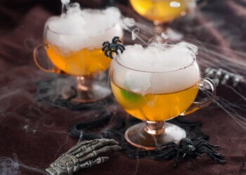 Halloween drink for party, selective focus