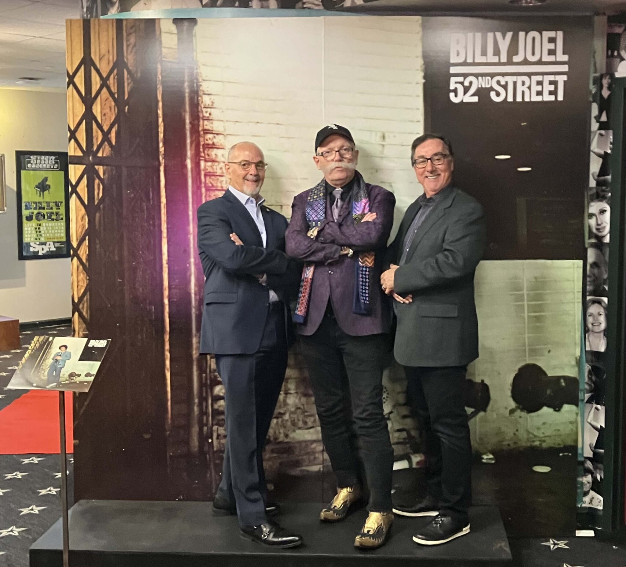 Joe Carofano, Kevin O’Callaghan and Ernie Canadeo at the LIMEHOF Billy Joel exhibit announcement, Long Island Music and Entertainment Hall of Fame