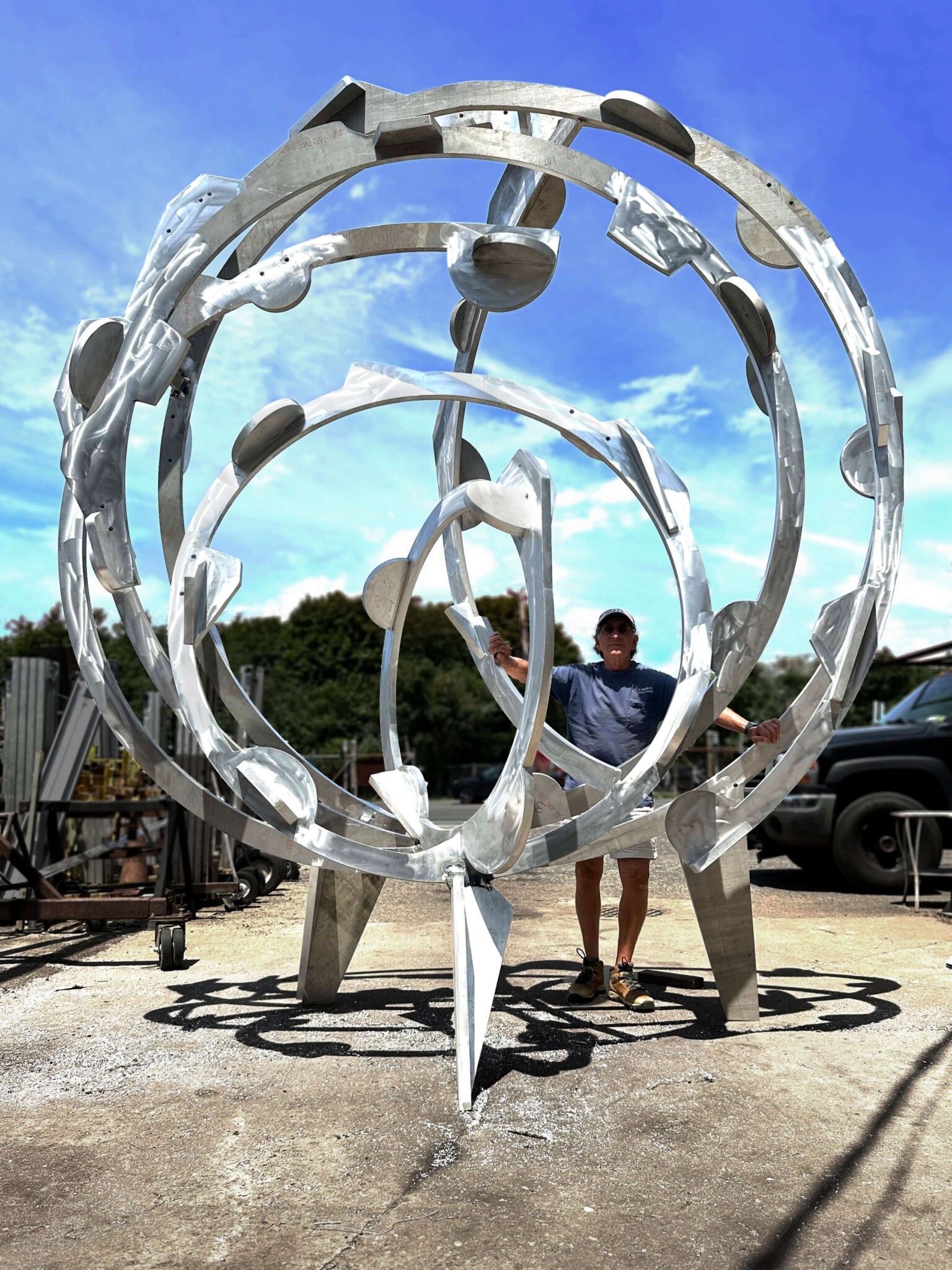 Joel Perlman with his "Texas Turbine" sculpture