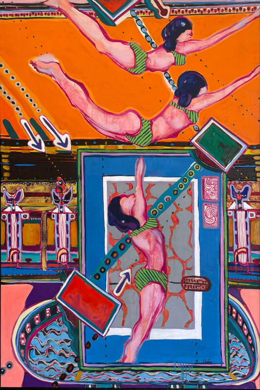 "Divers" (1968) painting by David Slater, on view at MM Fine Art in Southampton