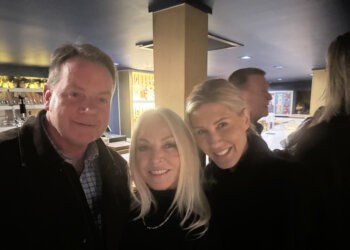 East HAMPTON VILLAGE Mayor Jerry Larsen with his wife Lisa Larsen and a friend at Kizzy Tavern