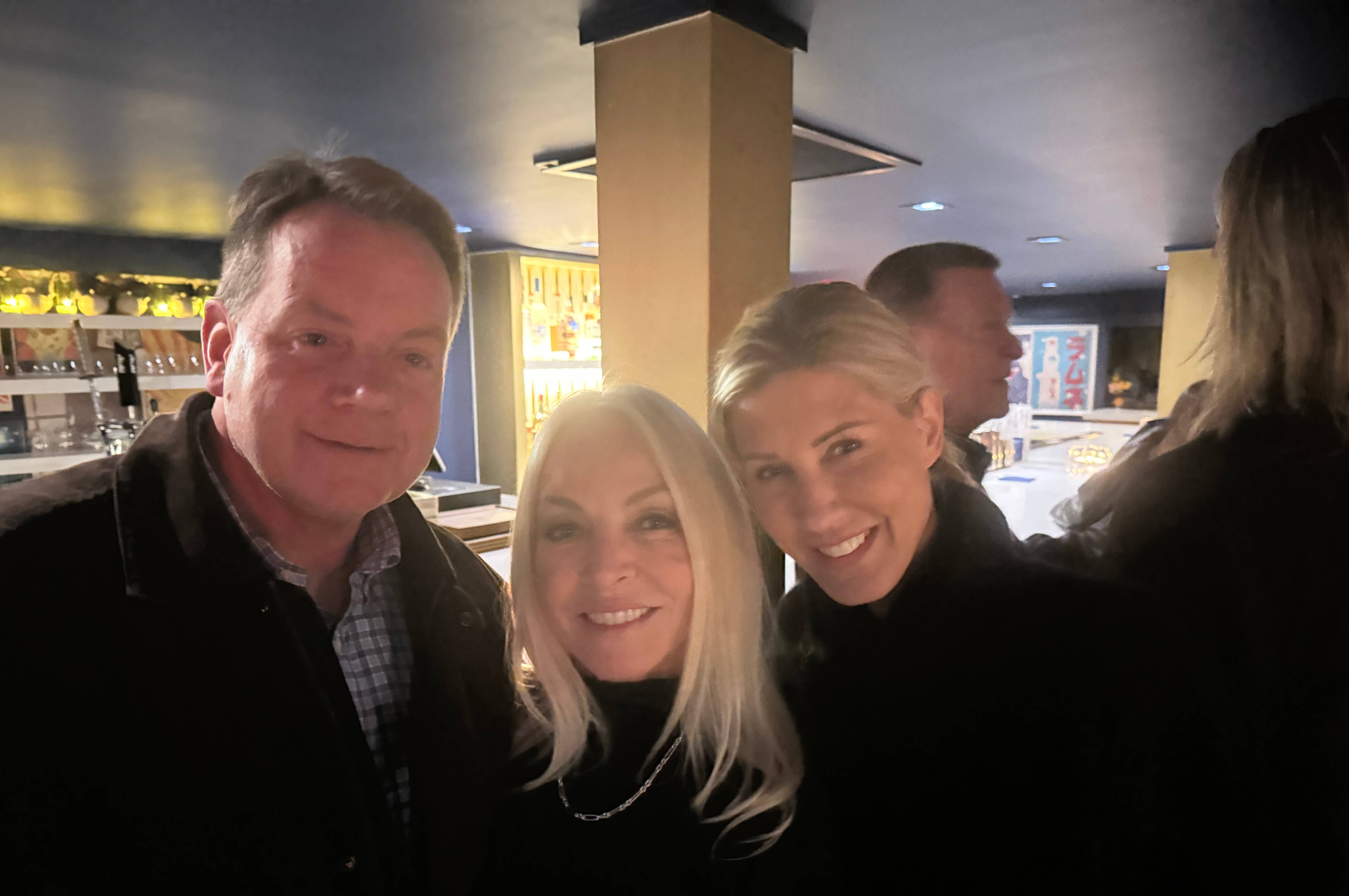 East HAMPTON VILLAGE Mayor Jerry Larsen with his wife Lisa Larsen and a friend at Kizzy Tavern