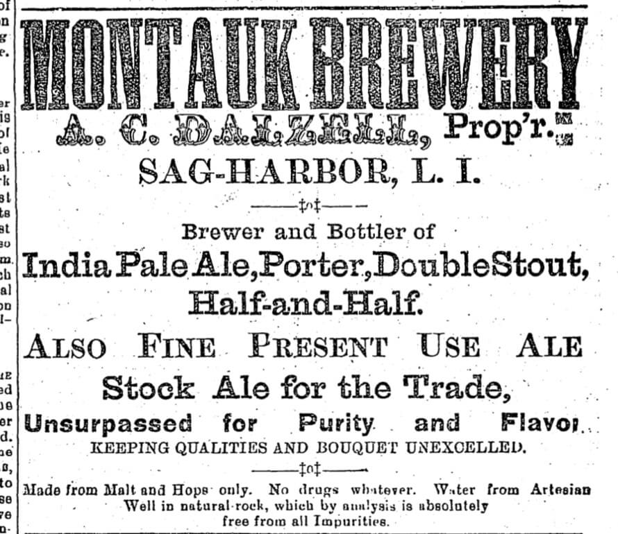 An advertisement in Sag Harbor newspaper The Corrector for Montauk Brewery, circa 1893. 