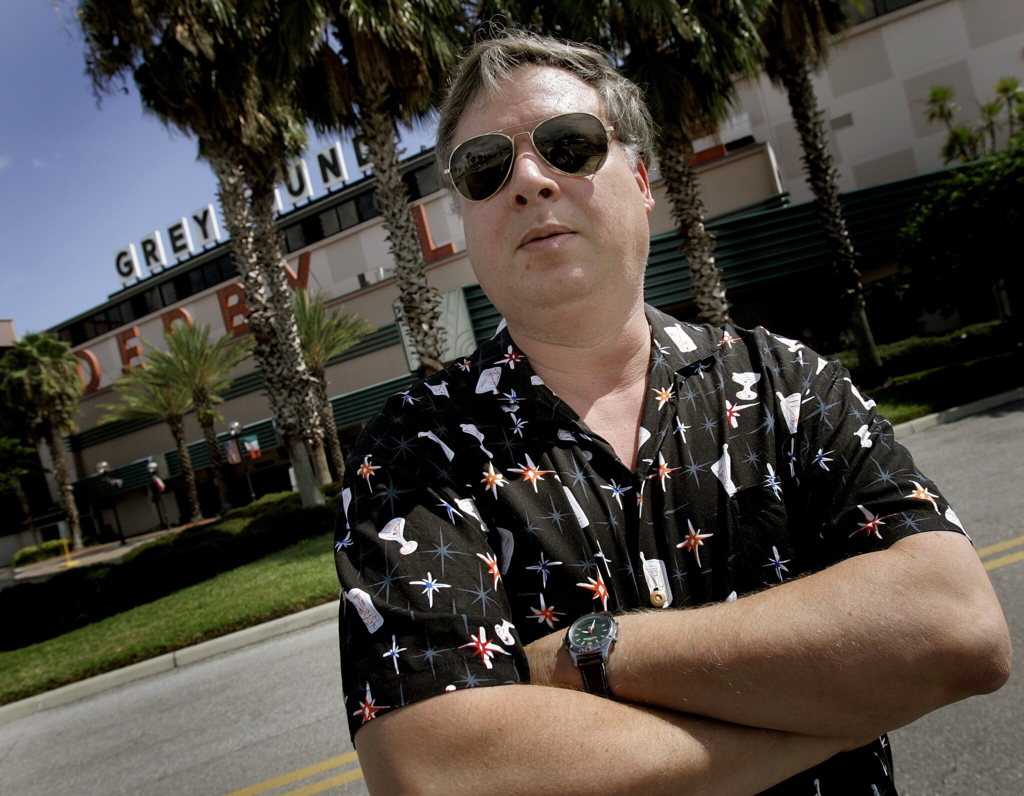 Author Tim Dorsey at the Derby Lane Greyhound Track in St. Petersburg, Fla. in 2007