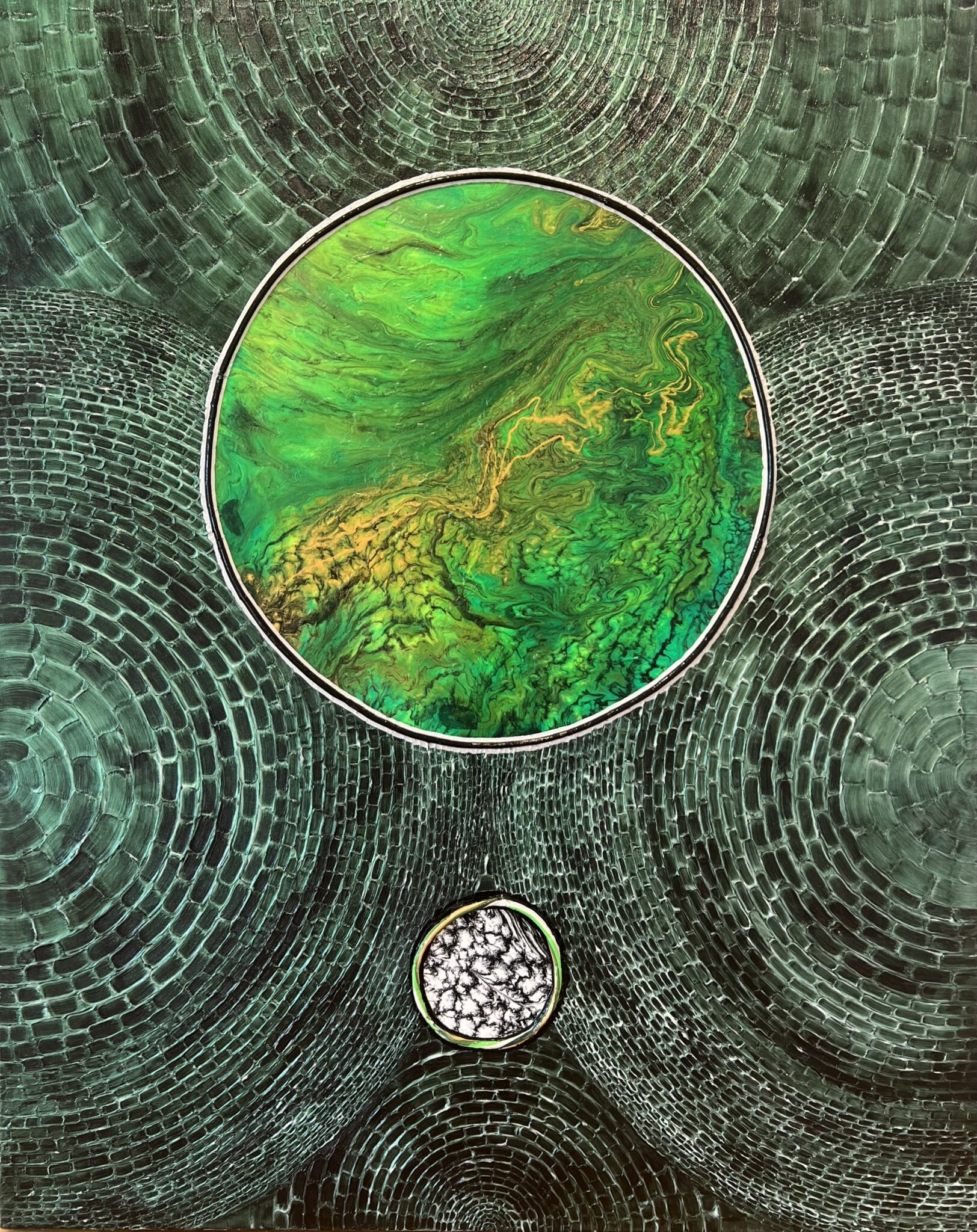 Chris Lucore's "Emerald City" (2023, acrylic on canvas, 60" x 48")