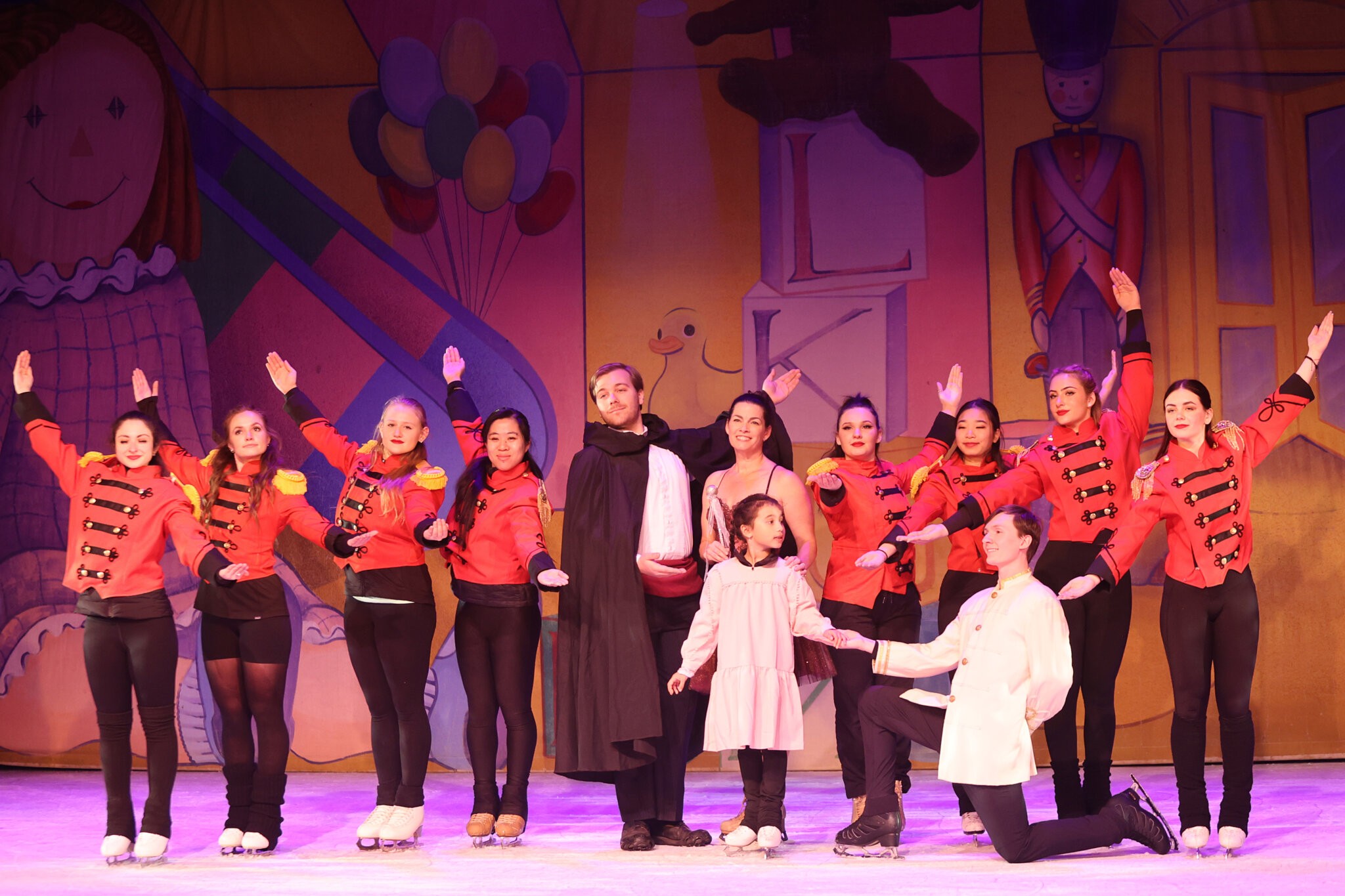 The cast of The Gateway's "Holiday Spectacular on Ice" with Nancy Kerrigan (center)