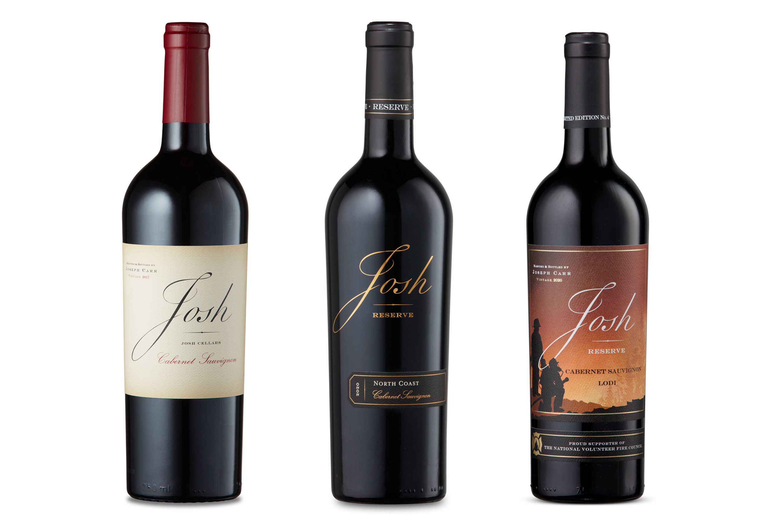 Wines by Josh Cellars (L to R): Cabernet Sauvignon, Reserve North Coast Cabernet Sauvignon, Reserve Lodi Cabernet Sauvignon