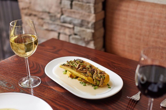 Zucchini-Shiitake Mushroom Stuffed Delicata Squash at Mirabelle Restaurant