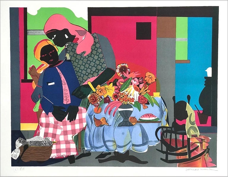 Romare Bearden (American, 1911-1988) Master Printer Robert Blackburn, The Printmaking Workshop, New York, NY Morning, 1979 Lithograph in color on Somerset Paper Artist’s Proof from an Edition of 175 + 30 A.P. 27 7/10 x 27 4/5 in. Collection of Lyn & E. T. Williams, Jr. © 2023 Romare Bearden Foundation / Artists Rights Society (ARS), NY on view at The Church in Sag Harbor Master Impressions printmaking show