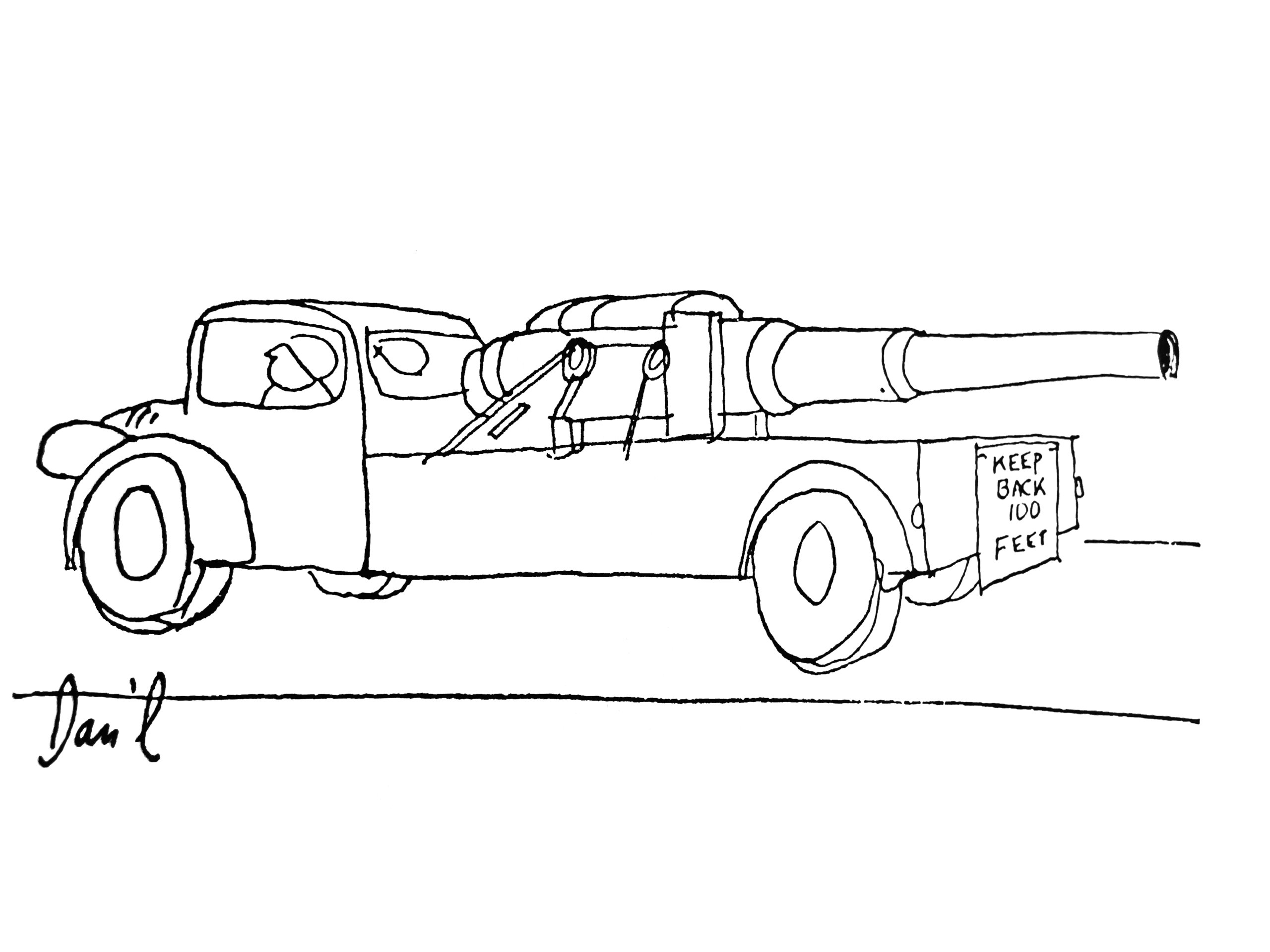 Gun guns truck in the Hamptons cartoon by Dan Rattiner