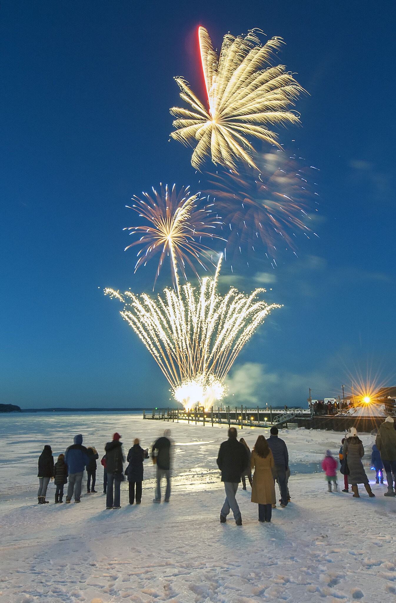 Grucci fireworks shot off of the end of Long Wharf were a crowd favorite the 2015 HarborFrost celebration on Saturday, 2/28/15