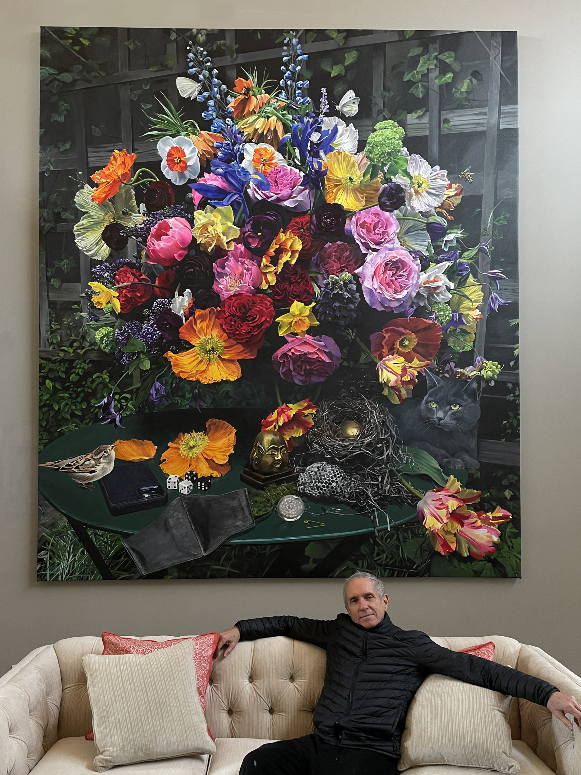 Charles Wildbank with his painting "Grand Florale: 2020"