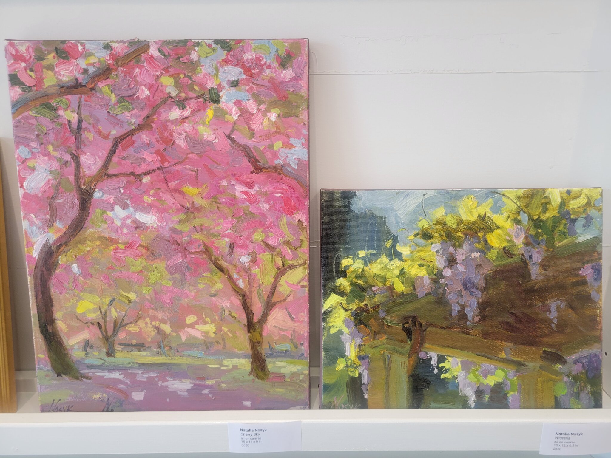 "Cherry Sky" and "Wisteria" by Ukrainian artist Natalia Nosyk at Art Studio Hamptons Gallery