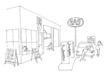 Gas Station Cartoon by Dan Rattiner - Three Mile Harbor