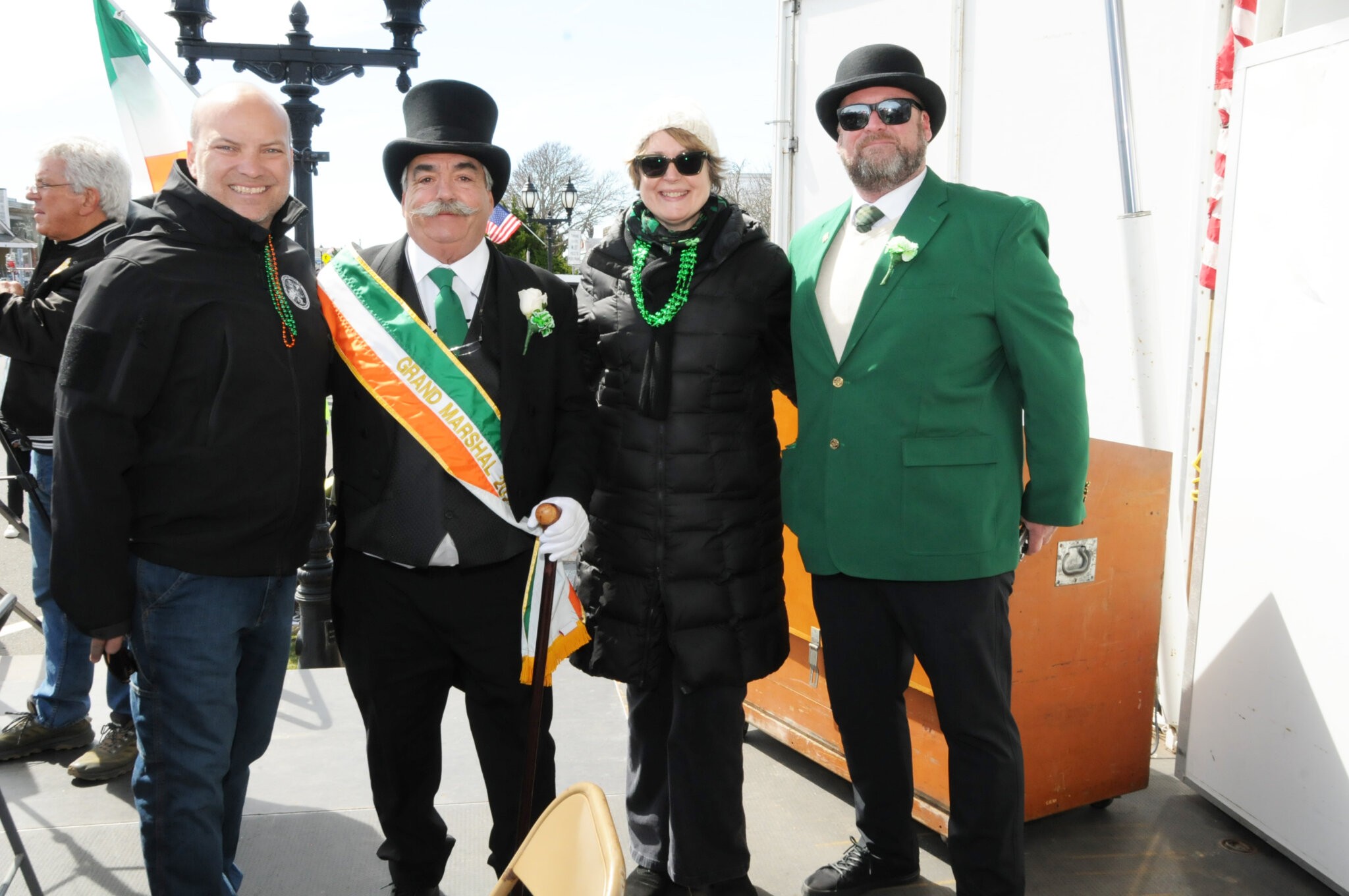 David Lys, Grand Marshal Steve Puck Dolan, Montauk Friends of Erin President Brian Matthews at Montauk's St. Patrick's Day Parade