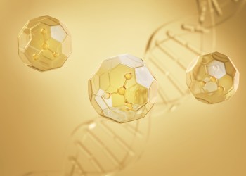 Cosmetic moisturizing liquid Molecule inside Bubble with DNA , Oil serum or lotion 3d illustration.