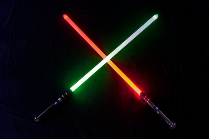 Crossed lightsabers for North Fork Star Wars events calendar