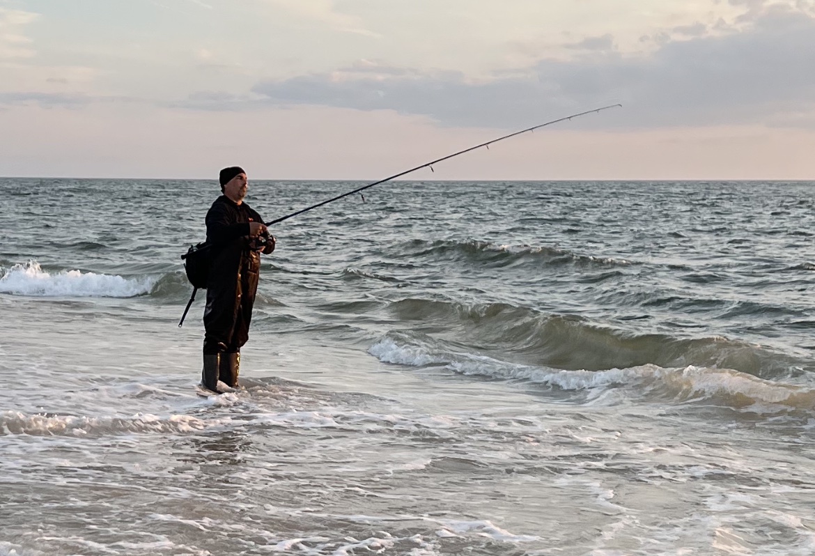 Robert Lopez surfcasting on the South Shore on April 23