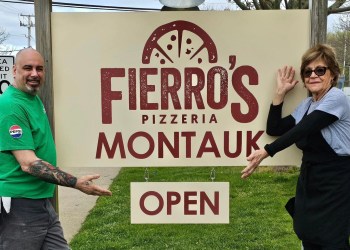 Fierro's Pizzeria Montauk team with their new sign