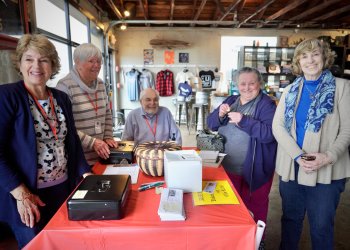 Southold Historical Museum Volunteers: Liz Barratt, Marie Scala, Society President: John Barnes, Carol Zito, Rosemary McKinley at Southold Historical Museum Fundraiser
