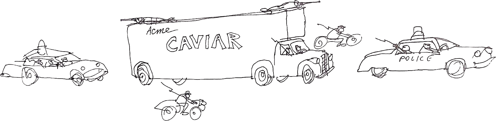 Caviar trucks cartoon by Dan Rattiner