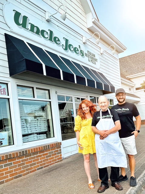 Uncle Joe Sciara flanked by new Uncle Joe's majority owners of Uncle Joe's Pizza & Parlour Tana and Scott Gerber