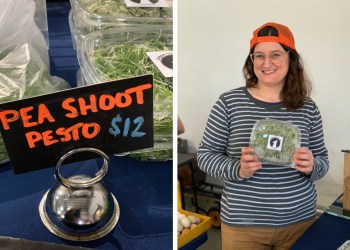 Nicole Petti of Urban Coyote Farm and her pea shoot pesto