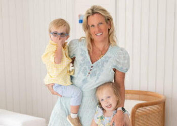 B Floral owner and designer Bronwen Smith, along with a photo she sent me of herself with her 2 children, Hadley, 5 years old (right), and Grayson, 2 years old (left)