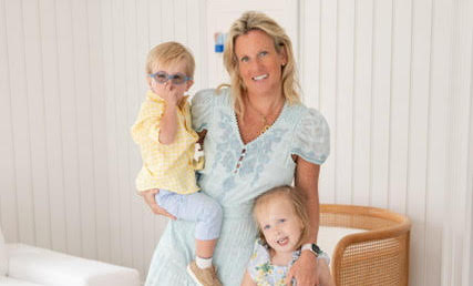 B Floral owner and designer Bronwen Smith, along with a photo she sent me of herself with her 2 children, Hadley, 5 years old (right), and Grayson, 2 years old (left)