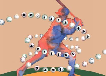 August 16, 2024 Dan's Papers cover art by Walter Bernard, celebrating the annual East Hampton Artists & Writers Charity Softball Game