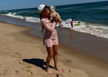 Gabrielle Migoya with Caesar at Atlantic Beach