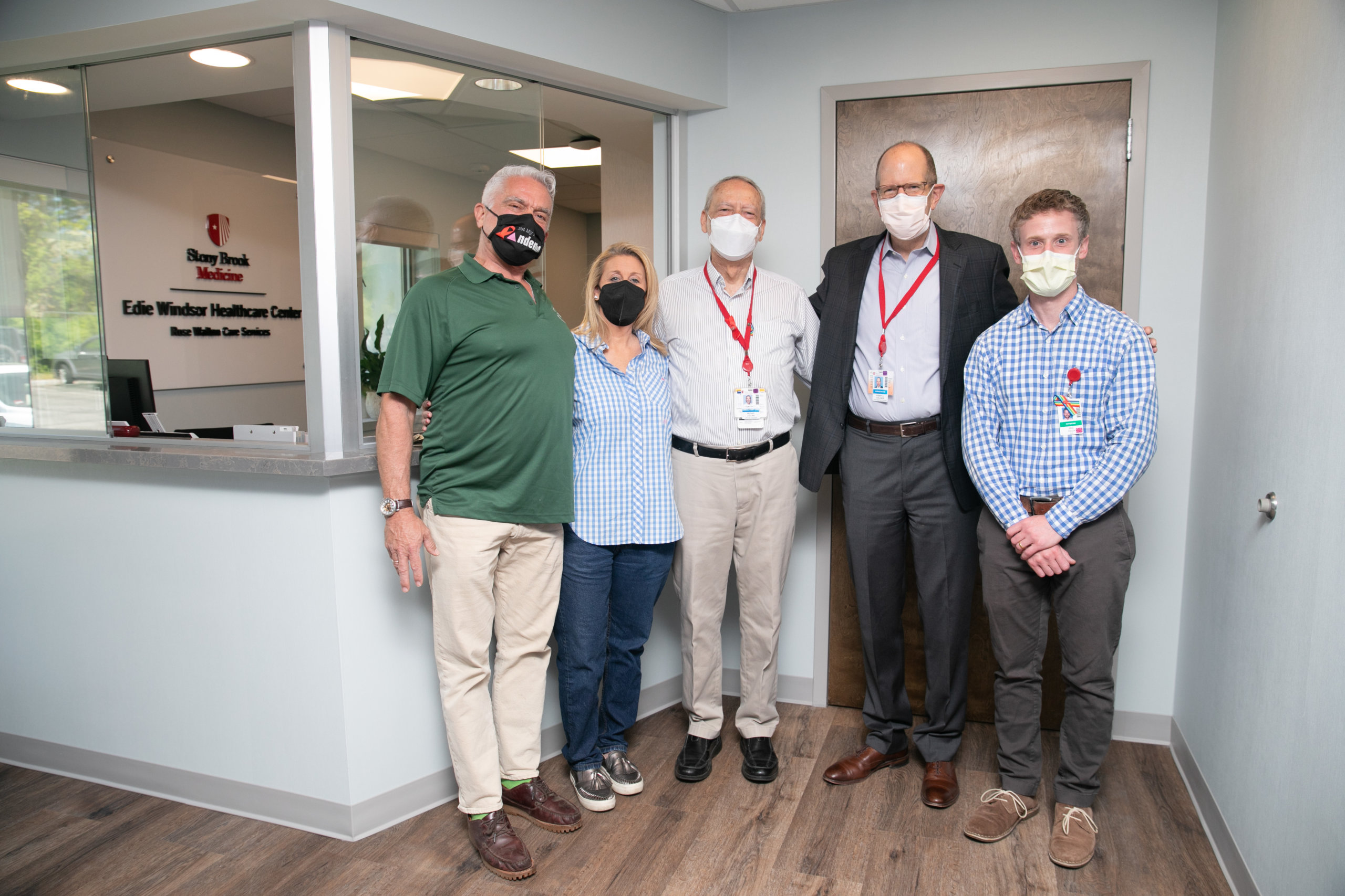 Jimmy Mack, Judith Kasen-Windsor, Michael Collins, Robert Chaloner, and Dr. Eric Lella at the Edie Windsor Healthcare Center for the LGBTQ community