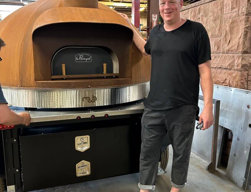 Smillie Pizza owner Justin Smillie and his wood-fired oven