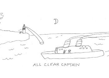 montauk lighthouse boat cartoon by Dan Rattiner