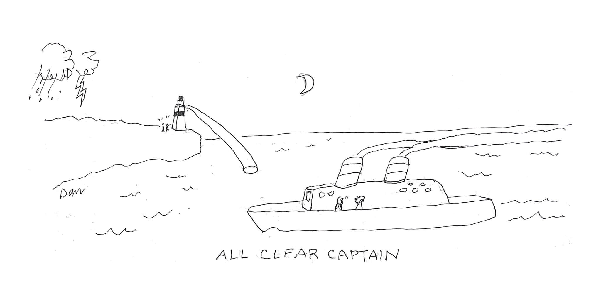 montauk lighthouse boat cartoon by Dan Rattiner