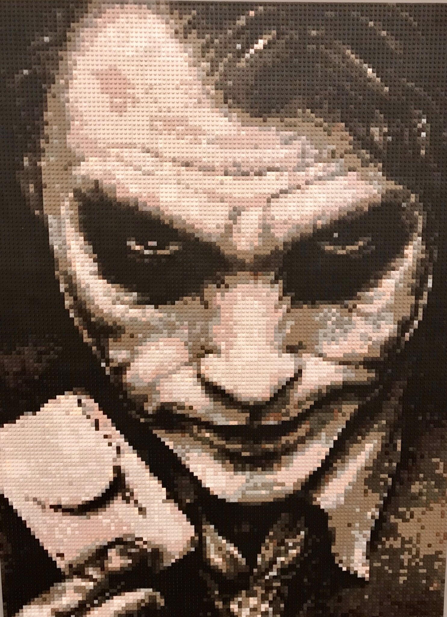 Joseph Kraham "The Joker," painted LEGO bricks, 48 x 36 in, Courtesy The White Room Gallery