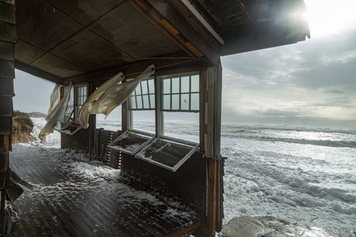 A storm ravaged oceanfront home in Montauk