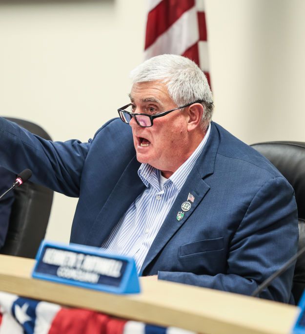 Riverhead Town Supervisor Tim Hubbard during a public hearing focusing on easing zoning restrictions that would allow more pot dispensaries to open in the Town of Riverhead, held at Riverhead Town Hall, February 21, 2024