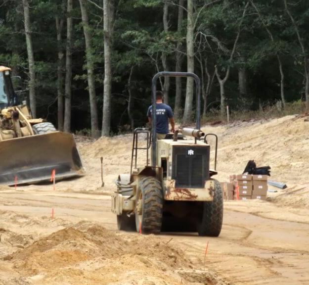 Construction vehicles at the Shinnecock Indian Nation's plan for a 10-acre gas station and travel-plaza at Westwoods on eastern Sunrise Highway in Hampton Bays on September 23, 2024