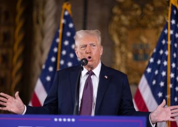 U.S. President-elect Donald Trump speaks to members of the media during a press conference at the Mar-a-Lago Club on January 07, 2025 in Palm Beach, Florida. (Photo by Scott Olson/Getty Images)