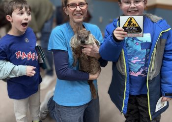 Otis Green, Tammy Flanell, Allen McButterpants and Friend of the Widlife Center at Hampton Bays Library